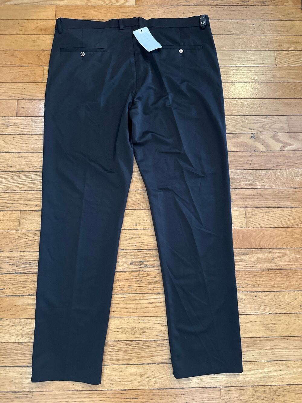 Men’s Black Dress Pants Size 40 Flat Front Career Office Slacks Stretch Trouser